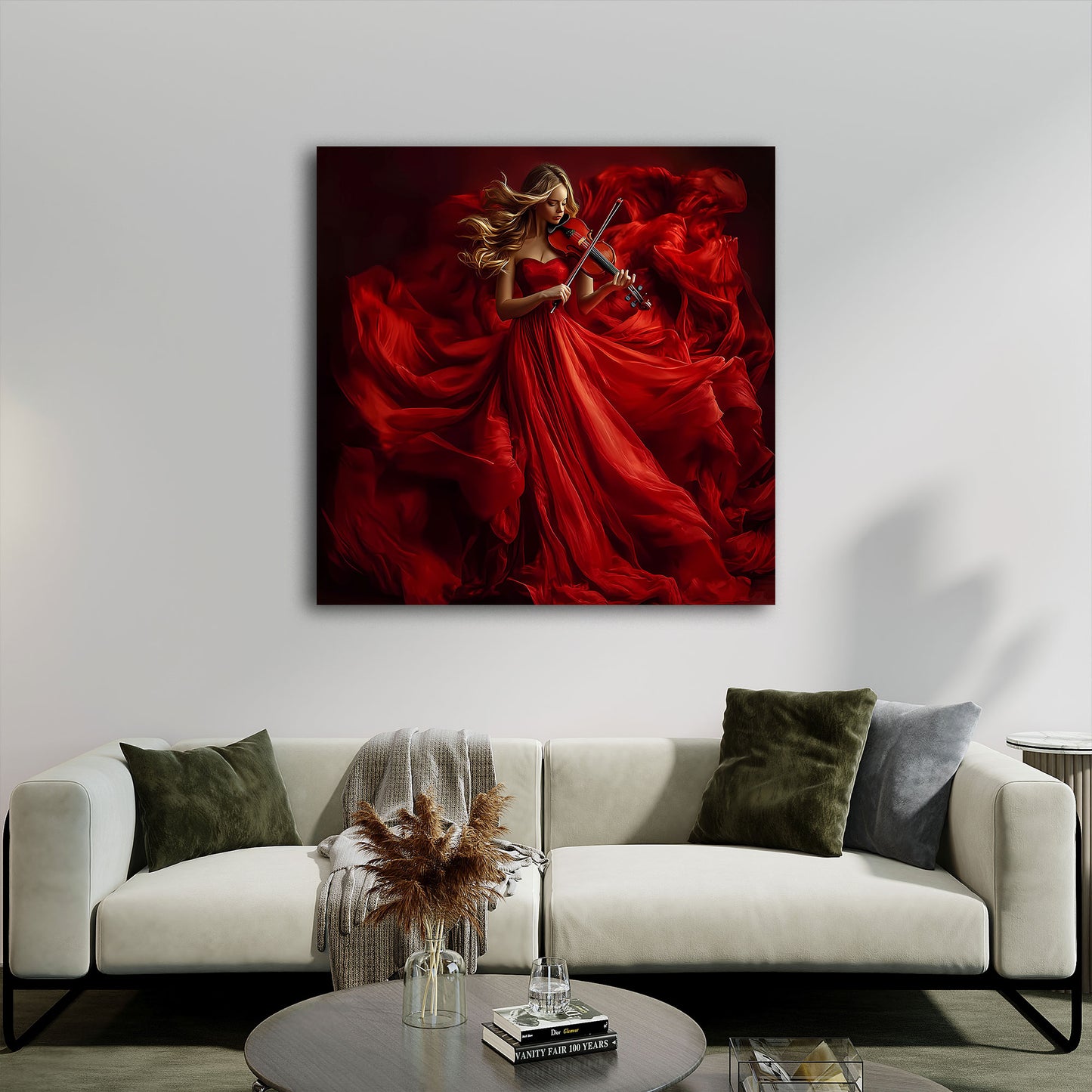 Violino donna vestito rosso arte emozione quadro