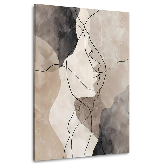 Volto astratto minimalista linee nere toni neutri quadro