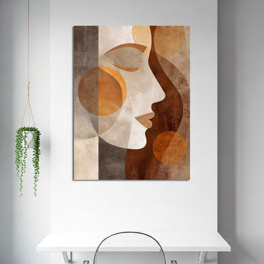 Volto femminile stilizzato colori terra arte astratta quadro