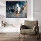 Cavalli bianchi nella nebbia con energia quadro