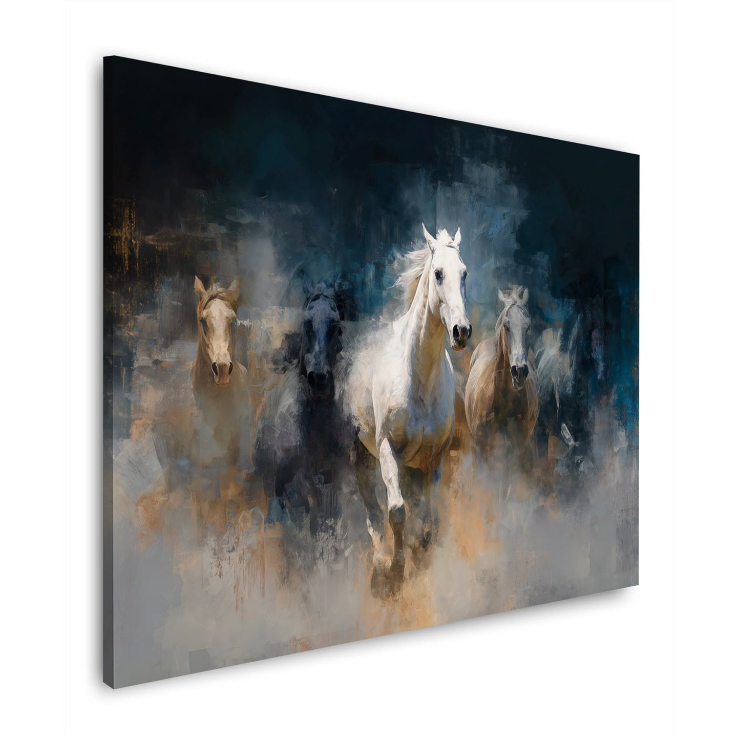 Cavalli bianchi nella nebbia in pittura espressiva quadro