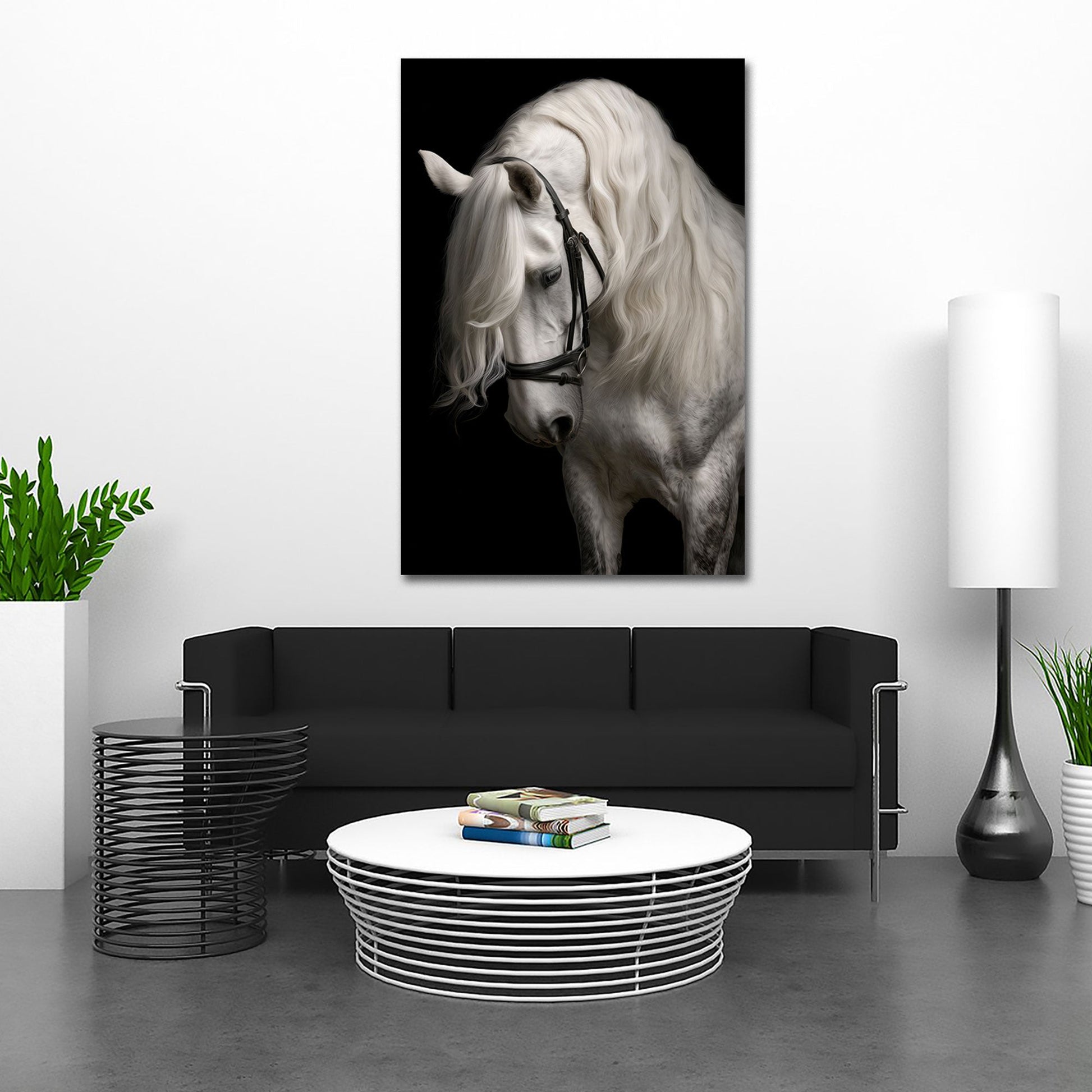 Cavallo bianco con fluente criniera elegante quadro