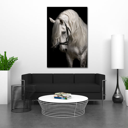 Cavallo bianco con fluente criniera elegante quadro