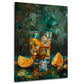 Whisky con fette d'arancia su fondo scuro quadro