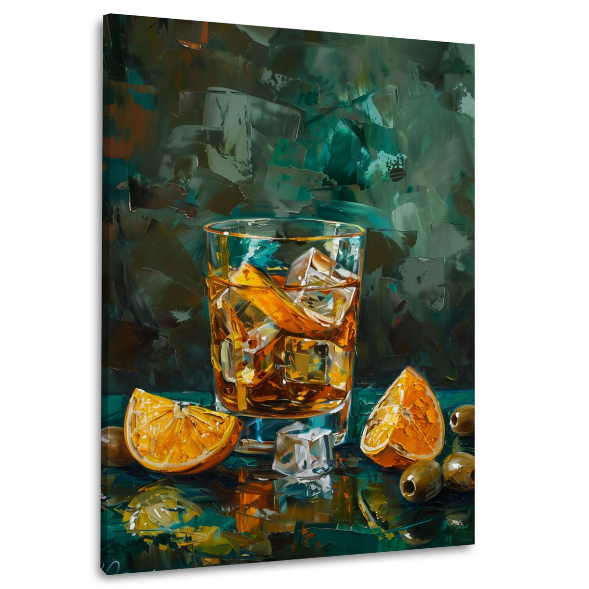 Whisky con fette d'arancia su fondo scuro quadro