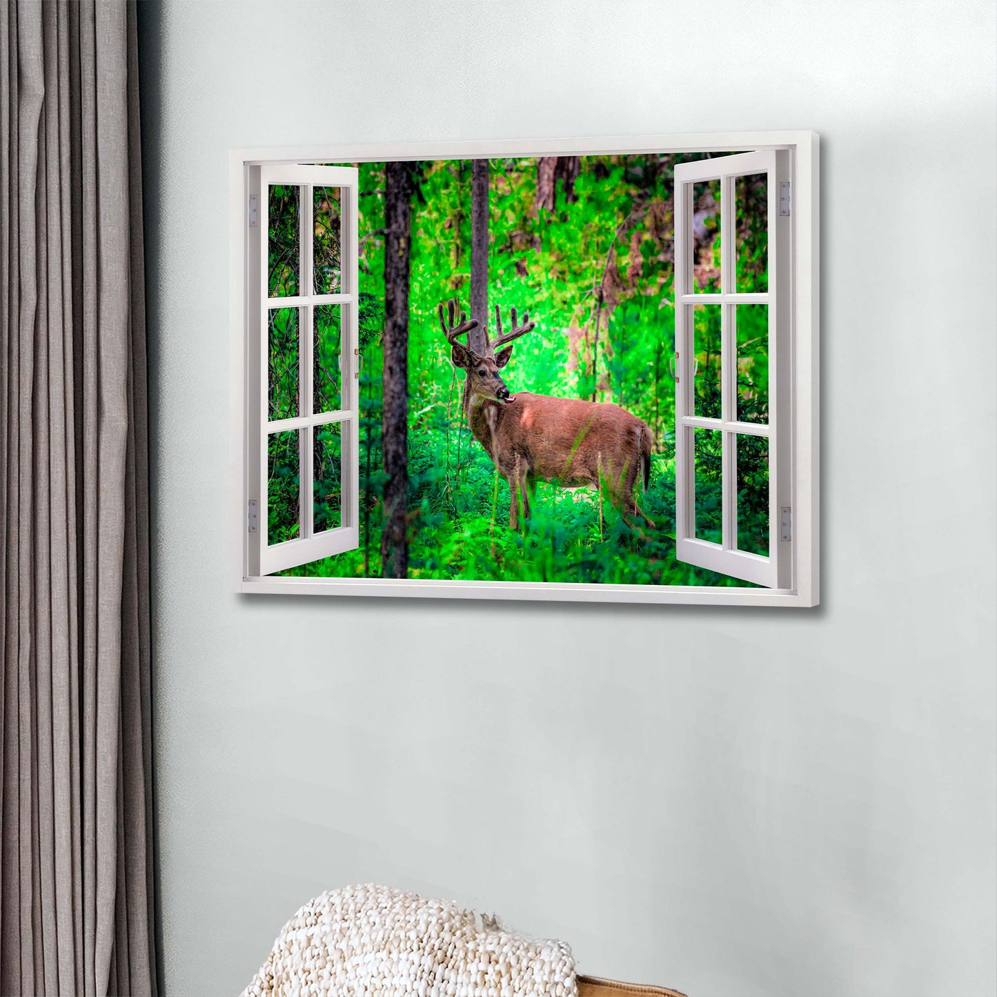 Quadro stampa su tela Cervo Wonderful View, Finestra