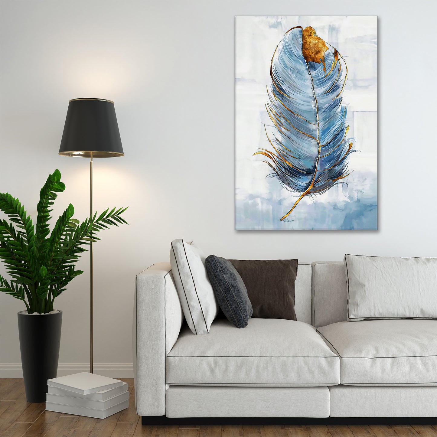 Quadro stampa su tela astratto piuma Paint Blue, natura