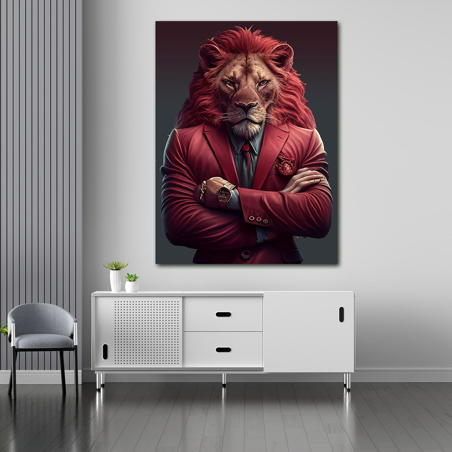 Quadro stampa su tela moderno Be Cool Pop Art Suit Lion, leone