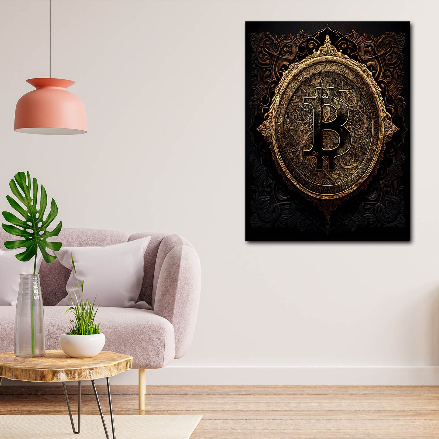 Quadro stampa su tela moderno Bitcoin Gold Style