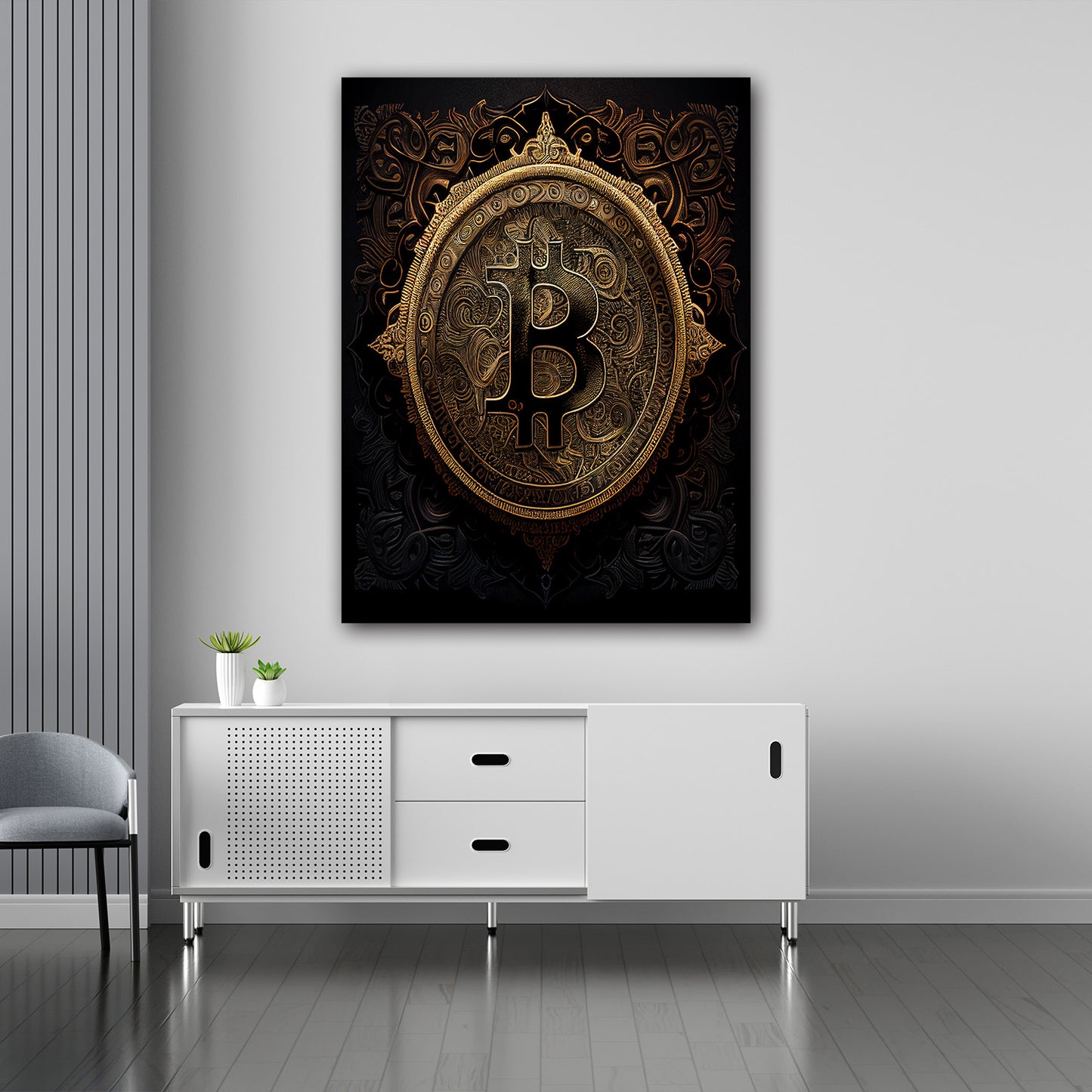 Quadro stampa su tela moderno Bitcoin Gold Style