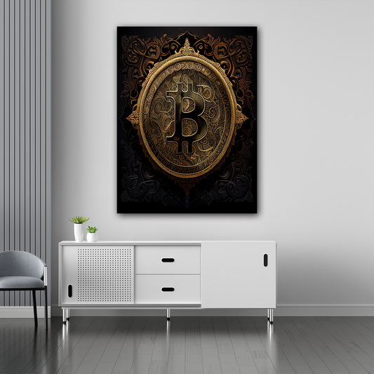 Quadro stampa su tela moderno Bitcoin Gold Style