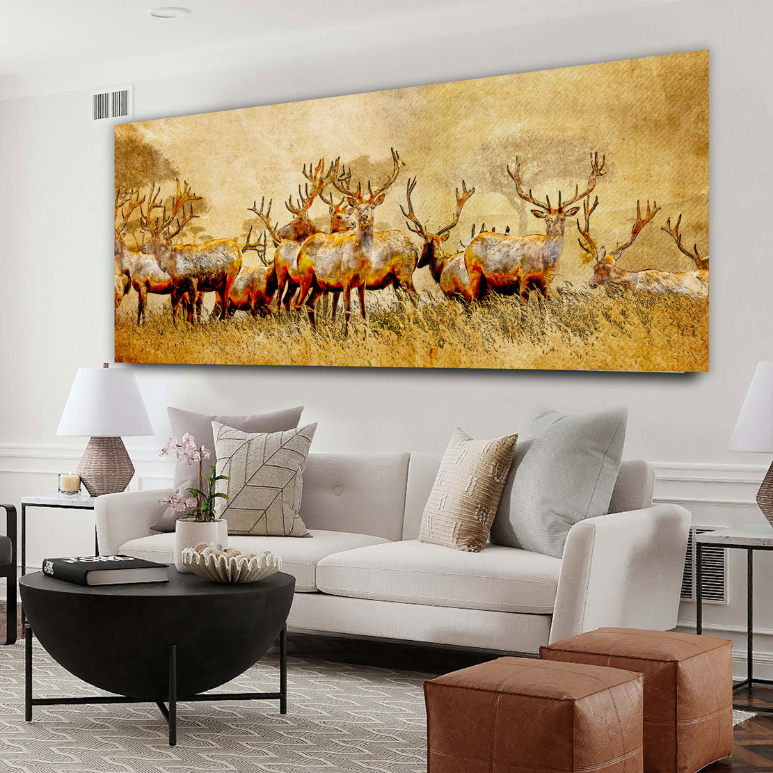 Quadro stampa su tela moderno Branco di cervi astratto Yellow