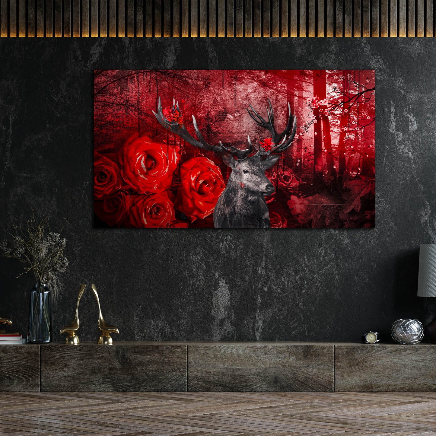 Quadro stampa su tela moderno Cervo Red Style astratto