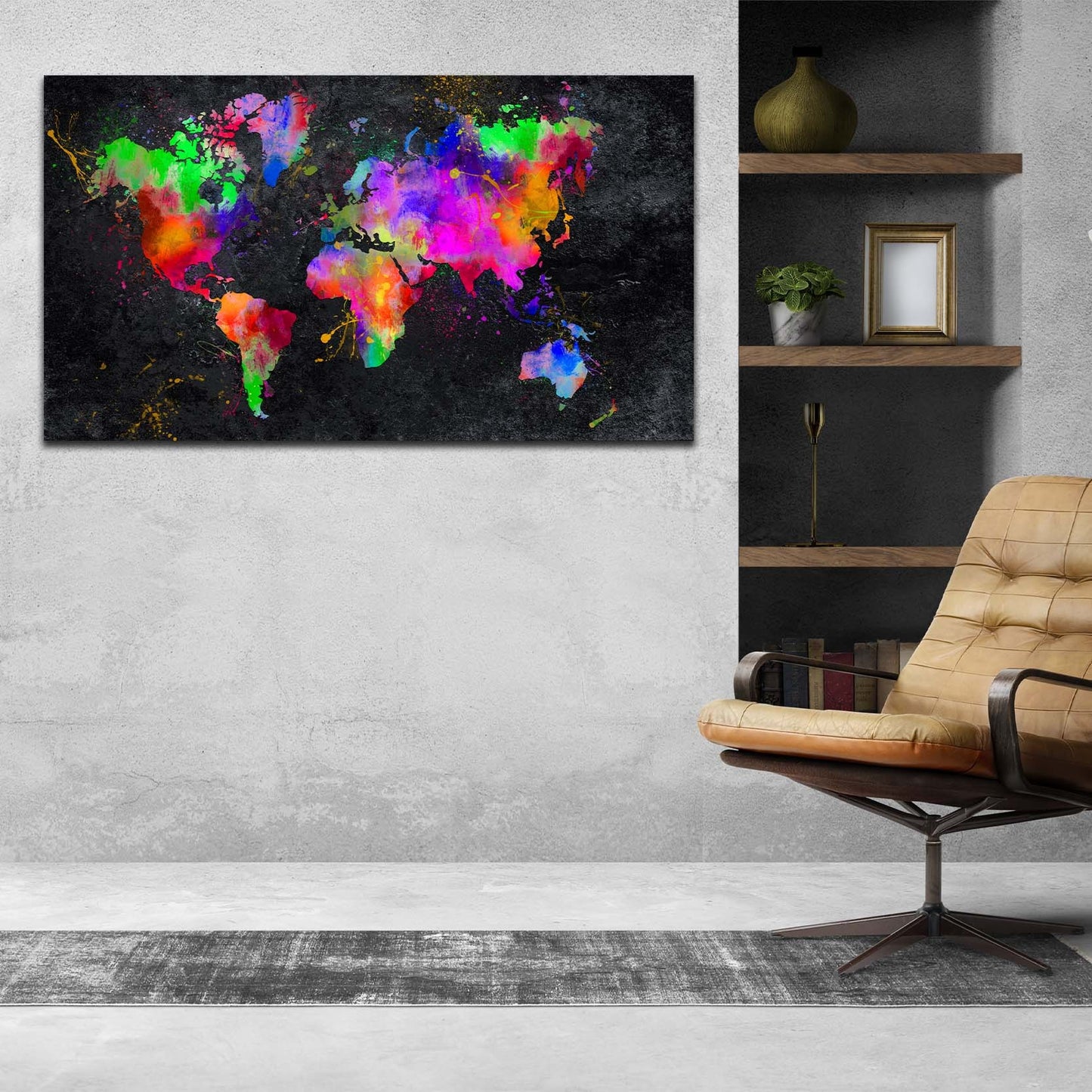 Quadro stampa su tela moderno Mappa del mondo Pop Art Abstract Black