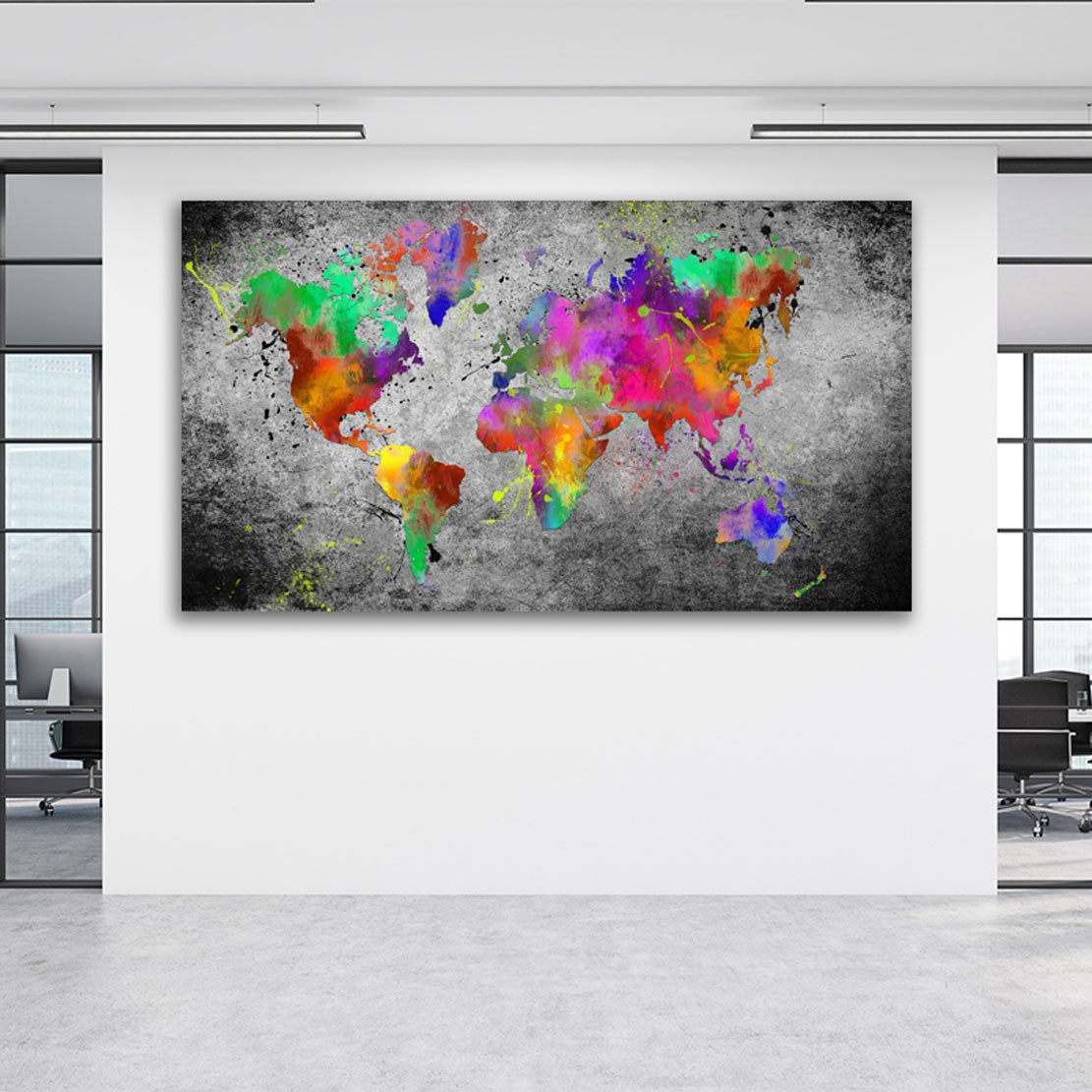 Quadro stampa su tela moderno Mappa del mondo Pop Art Abstract Splash