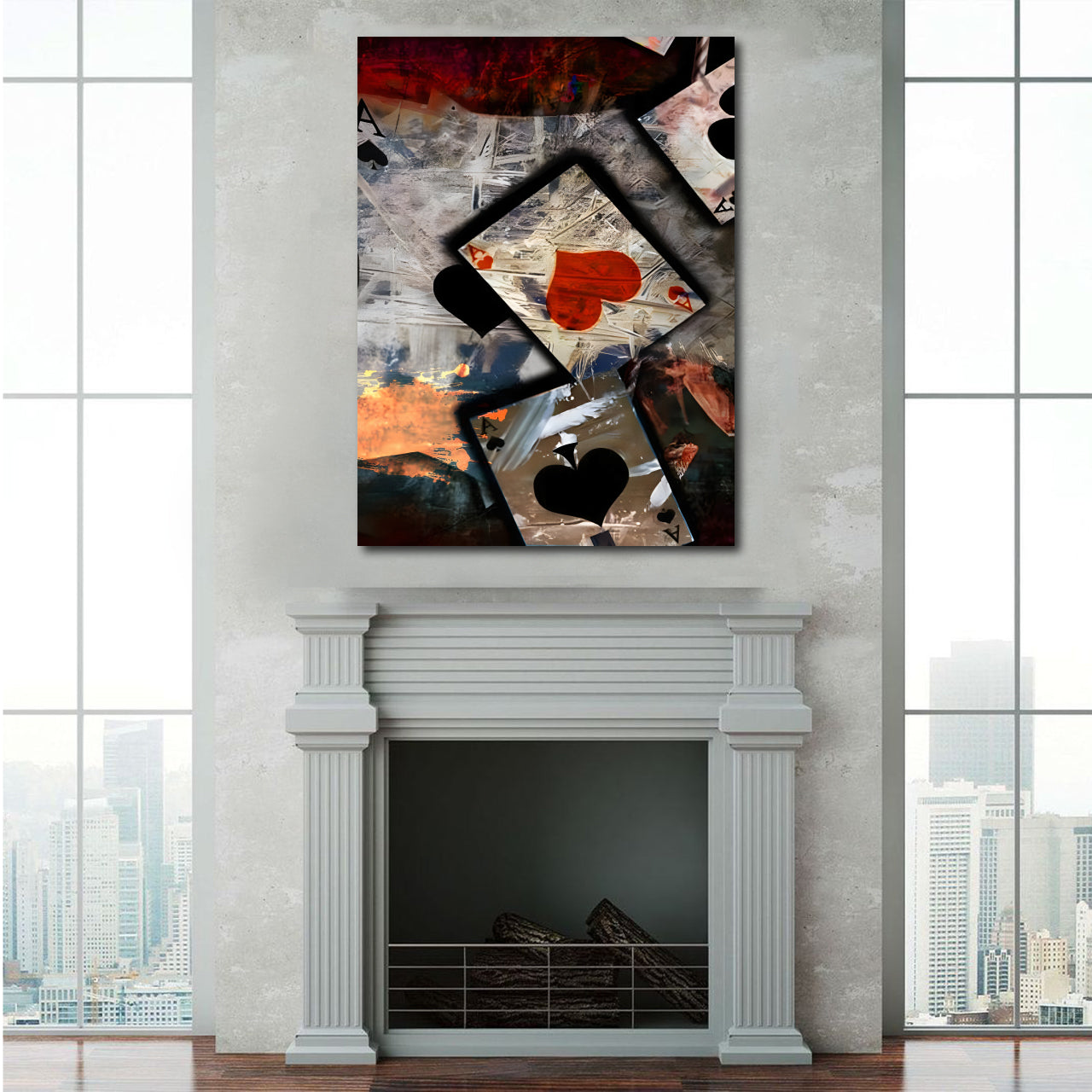Quadro stampa su tela moderno Poker Asso di Cuori e Picche Abstract Style