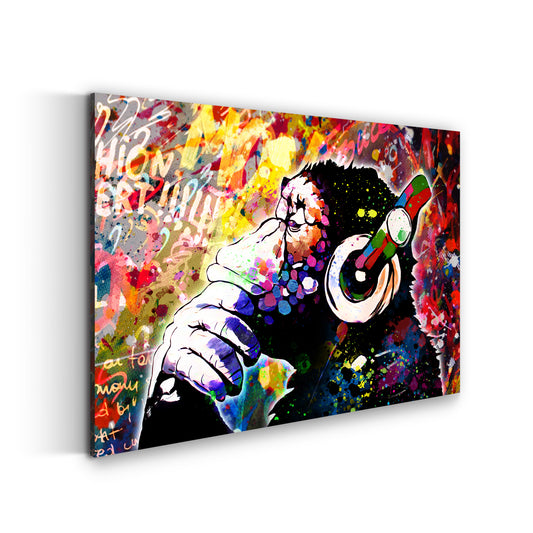 Quadro stampa su tela moderno Pop Art Headphone Monkey