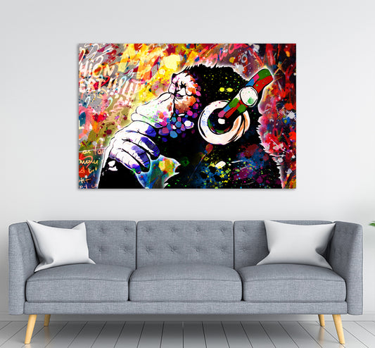 Quadro stampa su tela moderno Pop Art Headphone Monkey