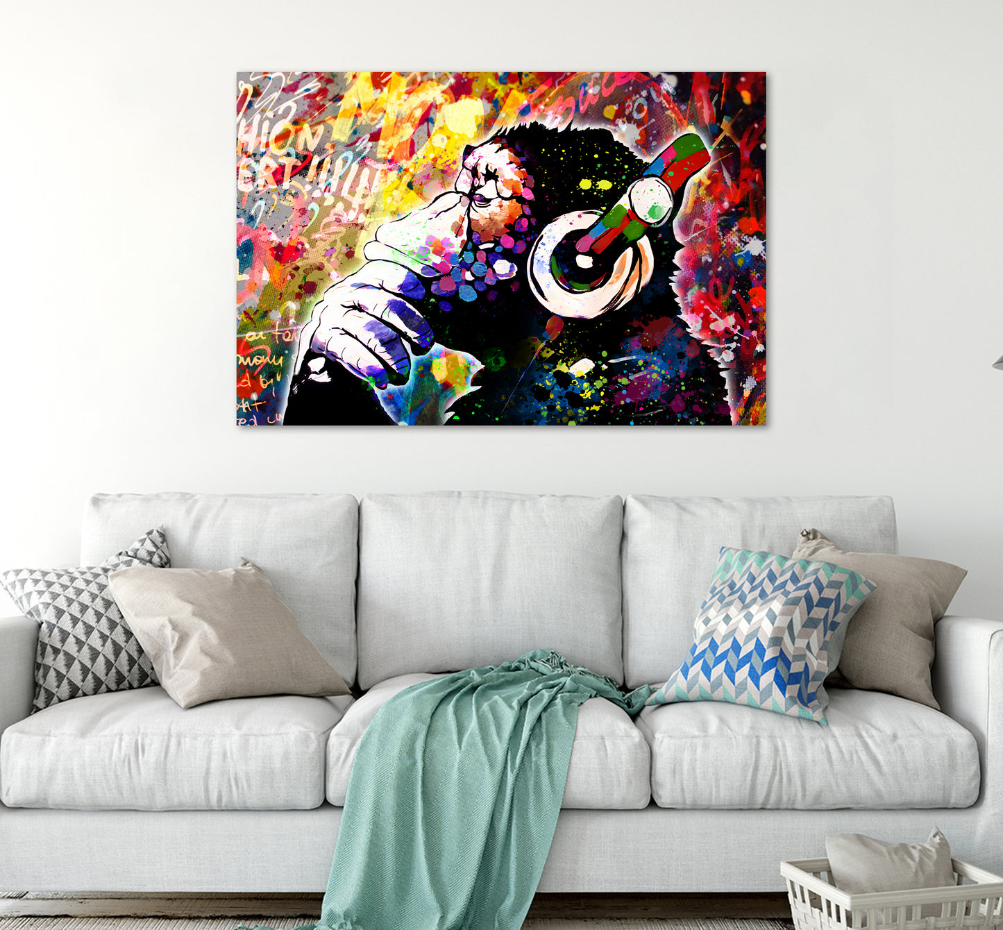 Quadro stampa su tela moderno Pop Art Headphone Monkey