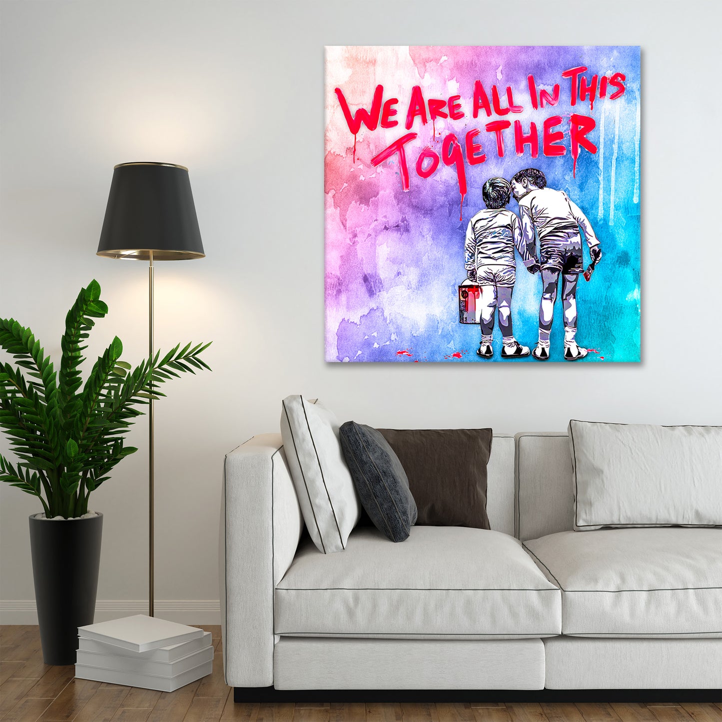 Quadro stampa su tela moderno Pop Art due bambini We Are All In This Together