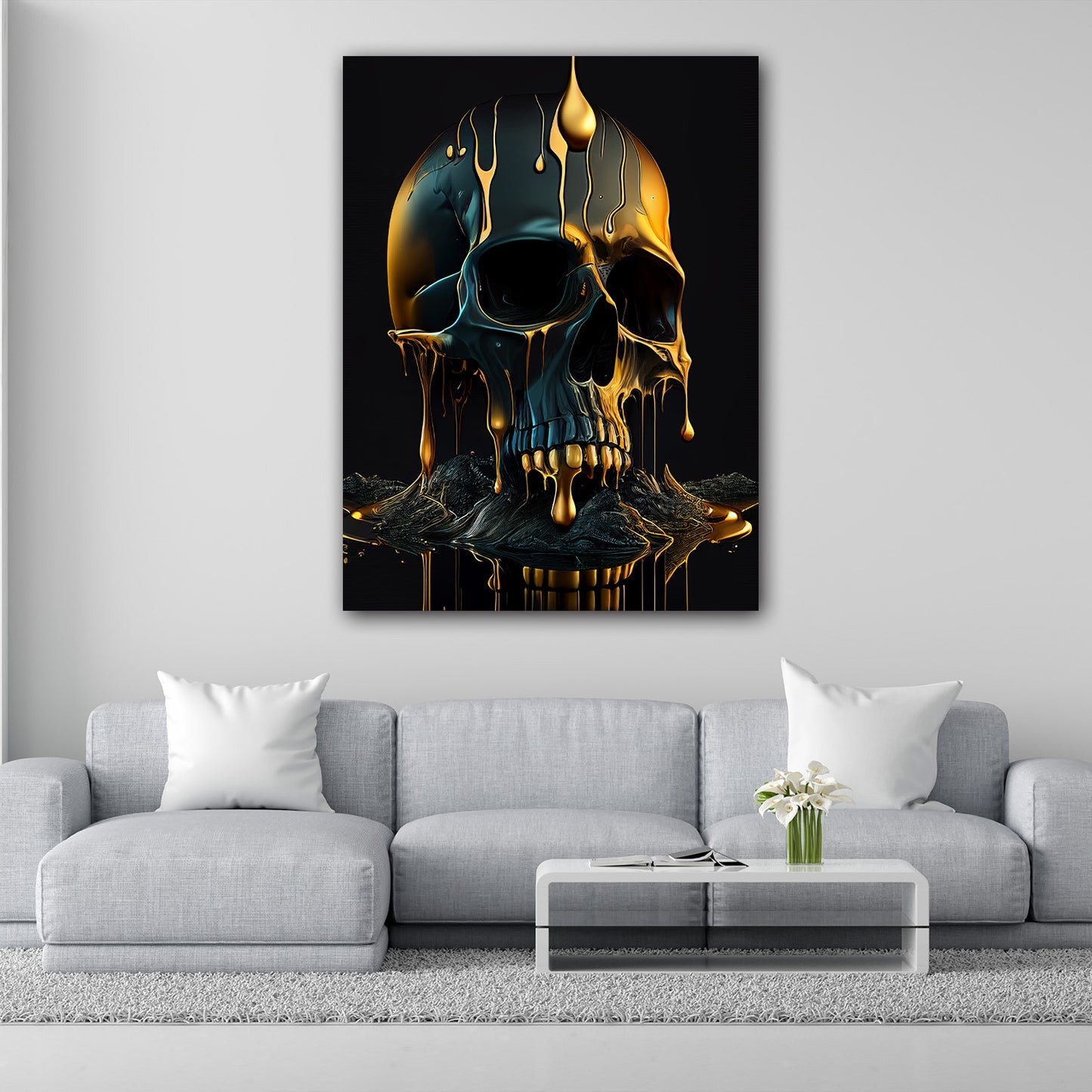 Quadro stampa su tela moderno Skull Gold Abstract