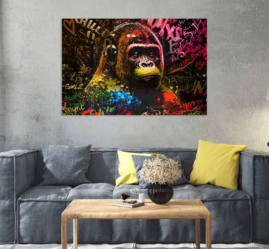 Quadro stampa su tela moderno Street Art Colour Gorilla