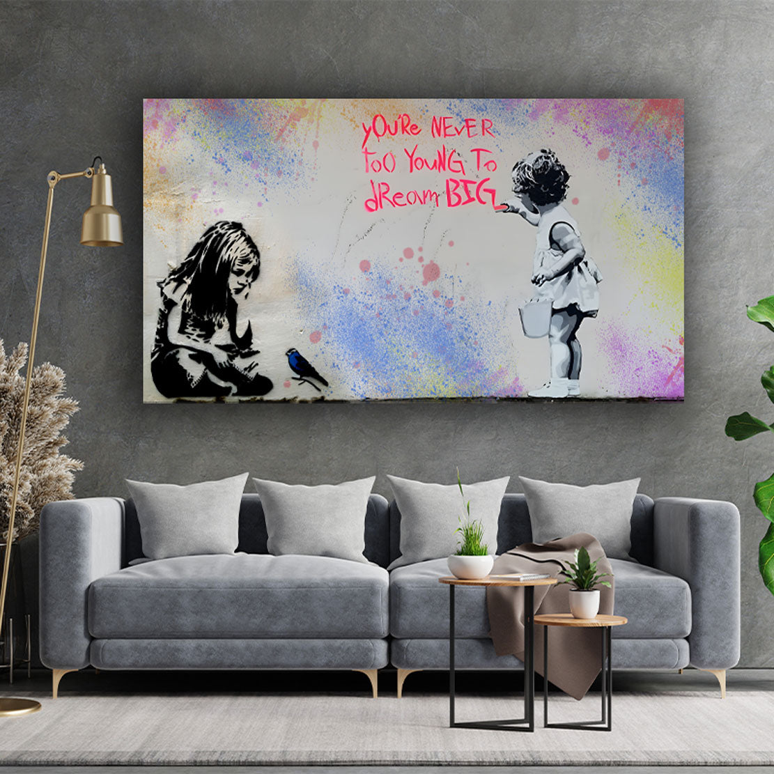 Quadro stampa su tela moderno Street Art Girls Never To Young