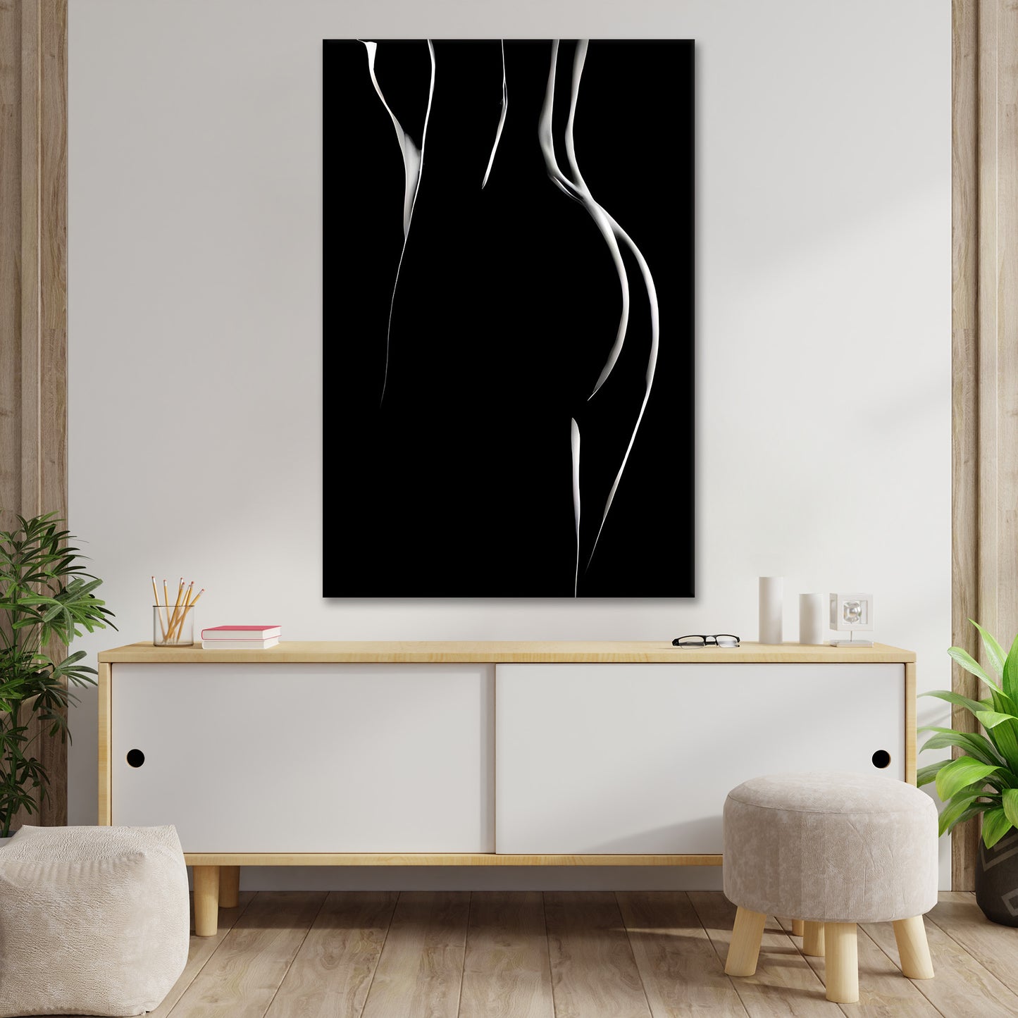 Quadro stampa su tela moderno bella donna vista da dietro, bianco e nero