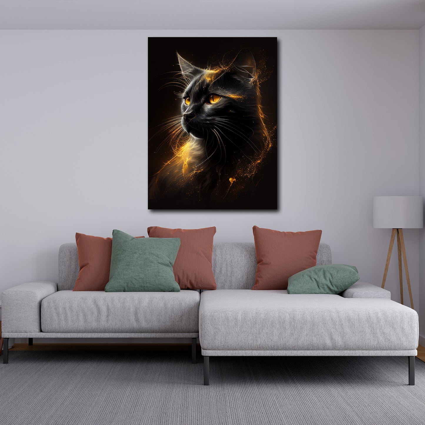 Quadro stampa su tela moderno gatto Gold Style