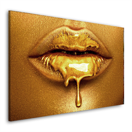 Quadro stampa su tela moderno labbra erotismo Gold Style