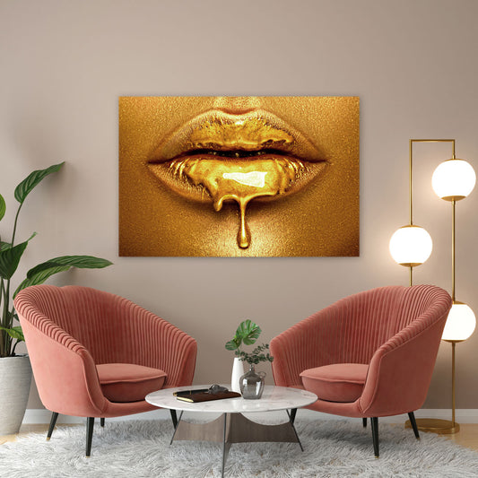 Quadro stampa su tela moderno labbra erotismo Gold Style
