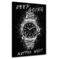 Quadro moderno motivazionale orologio Keep Going, bianco e nero