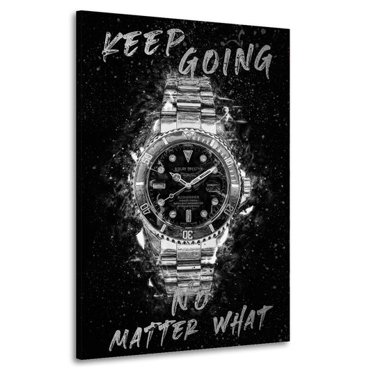 Quadro moderno motivazionale orologio Keep Going, bianco e nero