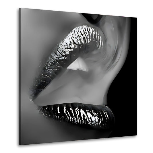Quadro stampa su tela moderno opera d'arte donna Sensual Smoking Silver Lips