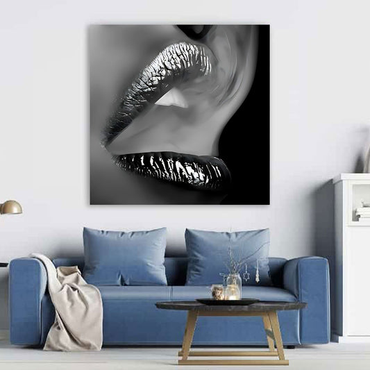 Quadro stampa su tela moderno opera d'arte donna Sensual Smoking Silver Lips