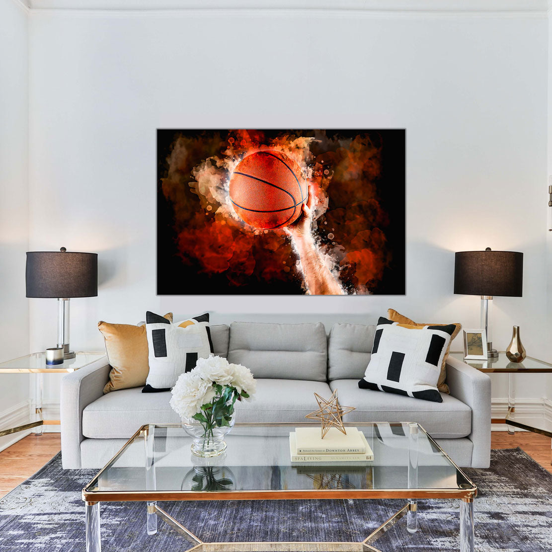 Quadro stampa su tela moderno pallacanestro Basketball Abstract Hand Style