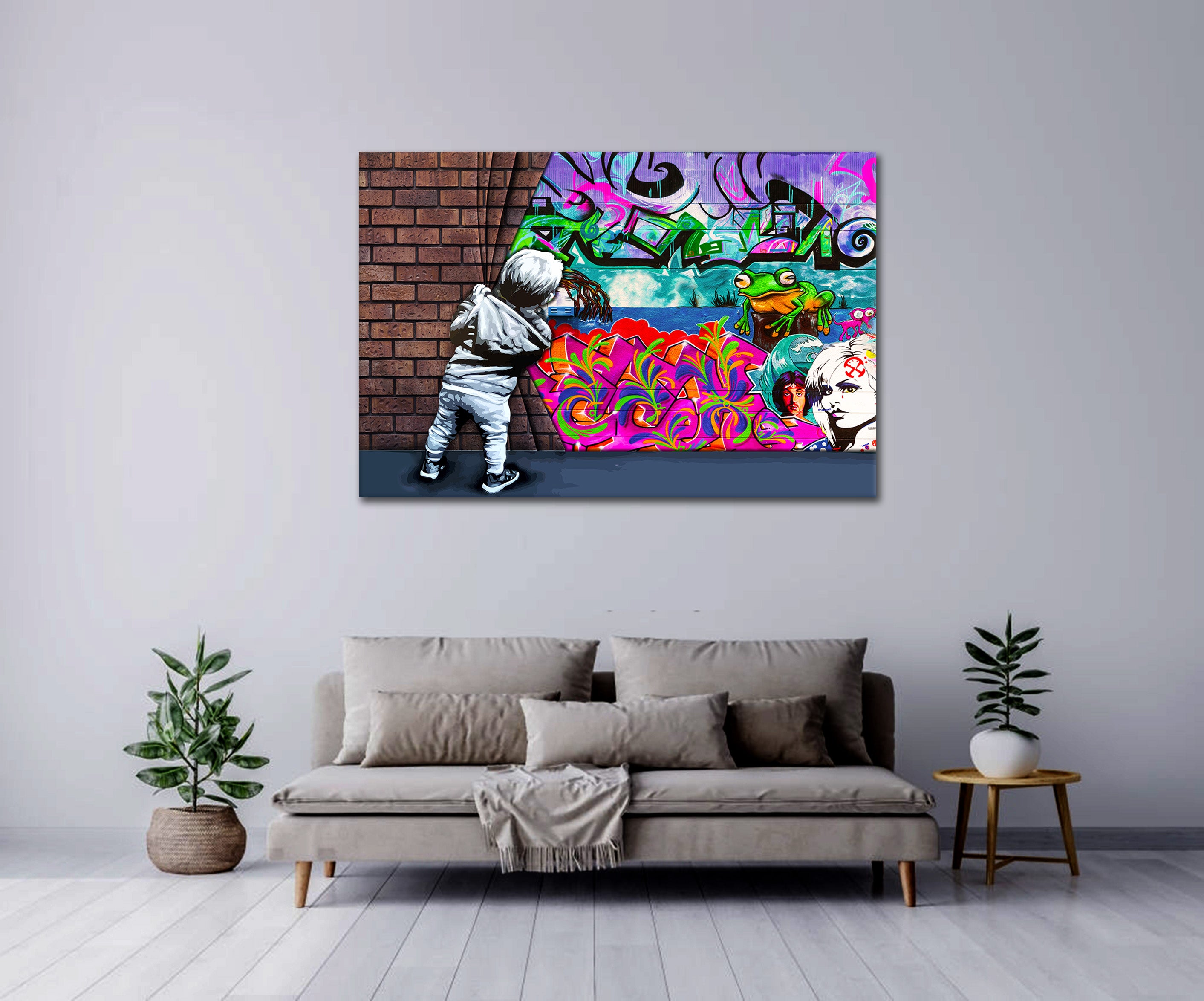 Quadro moderno stampa su tela muro Street Art con ragazzo Colour Style 3