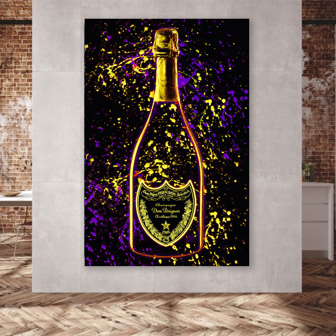 Quadro moderno stampa su tela bottiglia arte Pop Art Champagner Gold Style