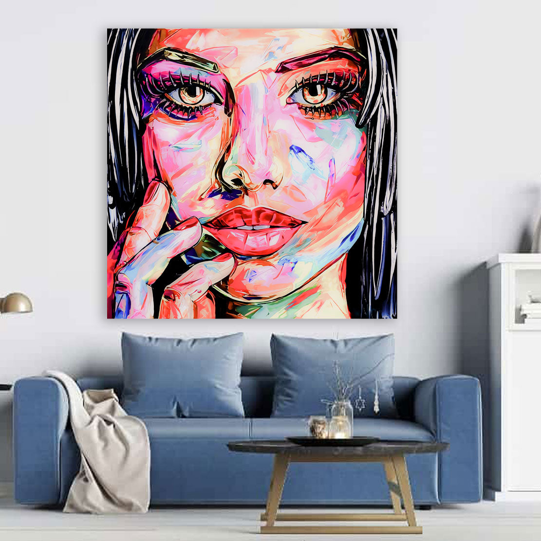 Quadro moderno stampa su tela erotico labbra donna Beautiful Face Pop Art Style