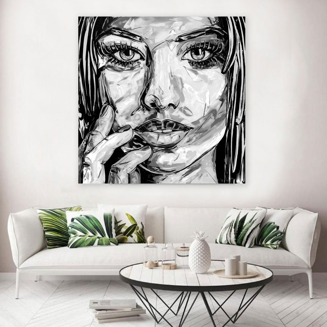 Quadro moderno stampa su tela erotico labbra donna Beautiful Face Pop Art bianco e nero