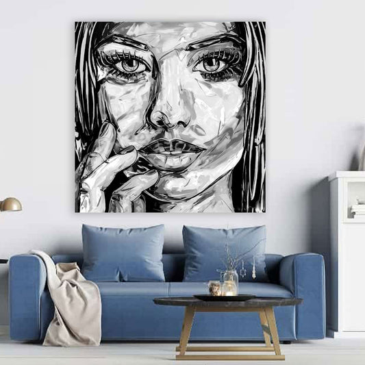 Quadro moderno stampa su tela erotico labbra donna Beautiful Face Pop Art bianco e nero