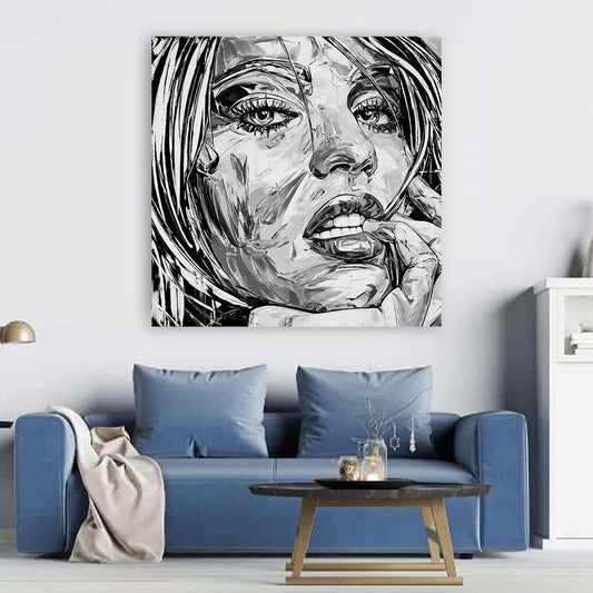 Quadro moderno stampa su tela erotico labbra donna bianco e nero Pop Art Style
