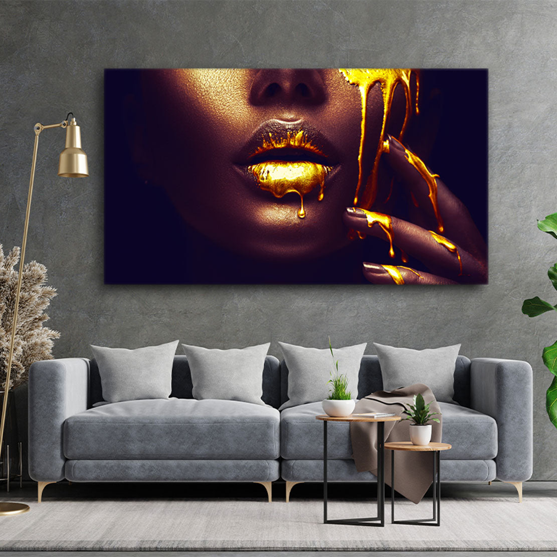 Quadro stampa su tela moderno viso, erotismo Gold Style