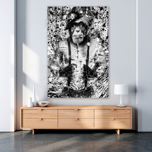 Quadro stampa su tela scimmia Pop Art bianco e nero