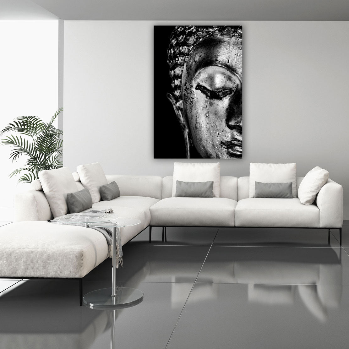 Quadro stampa su tela Buddha meditativo bianco e nero Edition