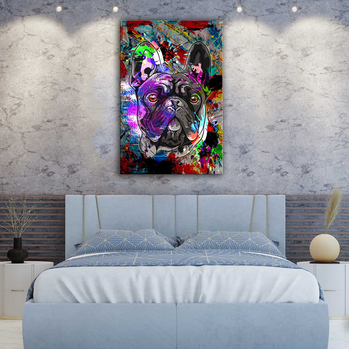 Quadro stampa su tela Bulldog francese Pop Art Colour, arte moderna, animali, cane