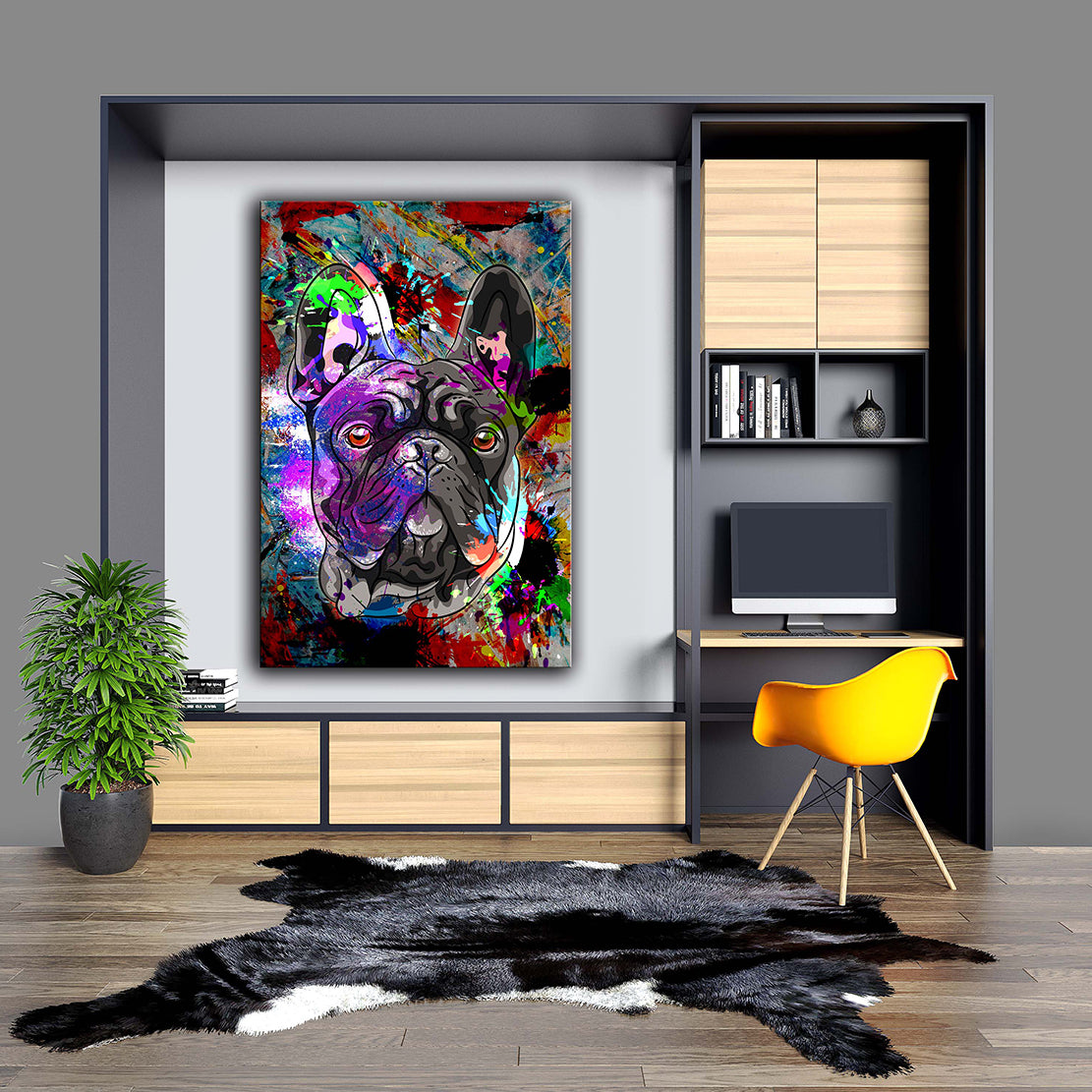 Quadro stampa su tela Bulldog francese Pop Art Colour, arte moderna, animali, cane