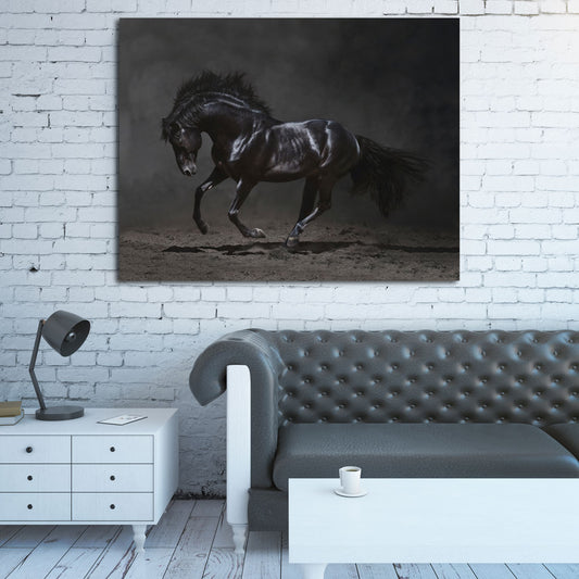 Quadro stampa su tela cavallo Mustang nero Black Style