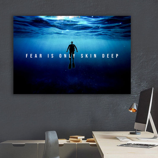 Quadro stampa su tela motivazionale Mindset Fear Is Only Skin Deep Dark Edition