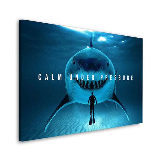 Quadro stampa su tela motivazionale Mindset squalo Calm Under Pressure